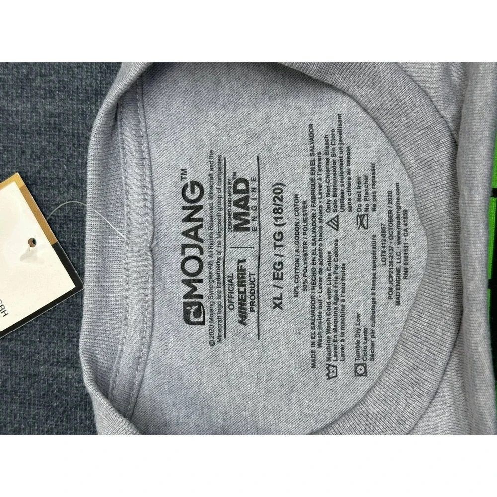 Minecraft Boys XL 18/20‎ Gray Long Sleeve Creeper Graphic Tee Shirt Mojang NWT